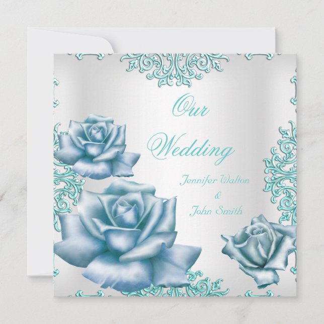 Invitación Elegante Boda establece Rosas azules Verde azulado (Anverso)