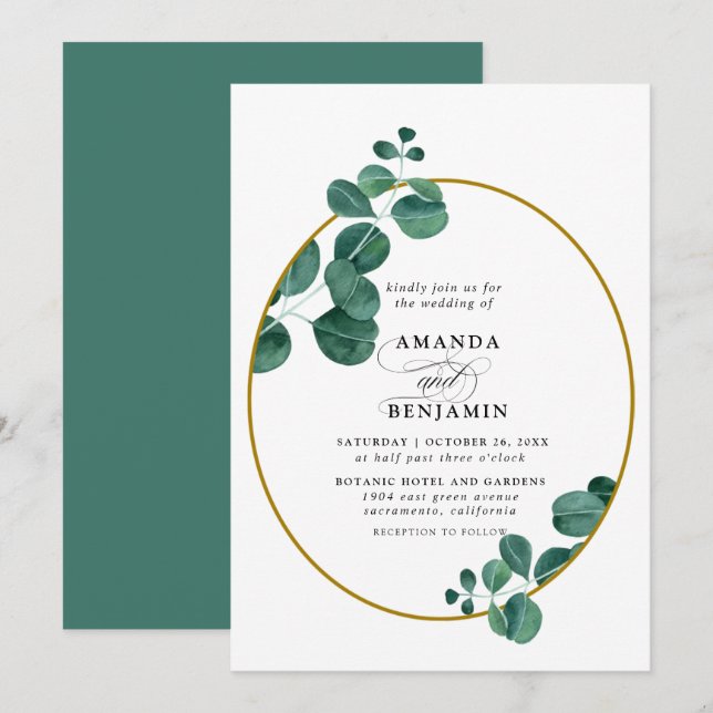 Invitación Elegante Boda Eucalipto (Anverso / Reverso)
