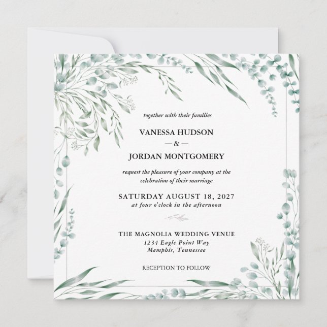 Invitación Elegante Boda Eucalyptus (Anverso)