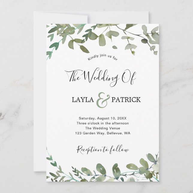 Invitación Elegante Boda Eucalyptus (Anverso)