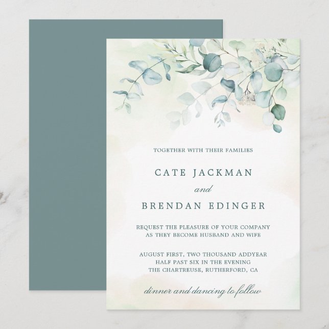 Invitación Elegante Boda Eucalyptus (Anverso / Reverso)