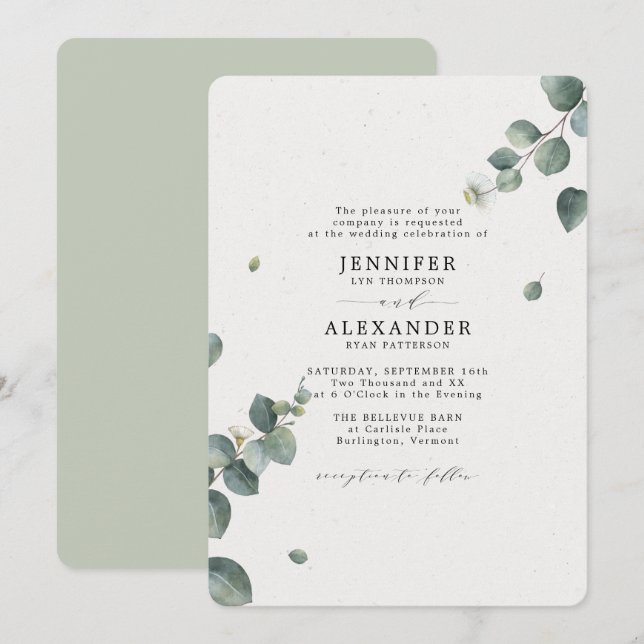 Invitación Elegante Boda Eucalyptus (Anverso / Reverso)