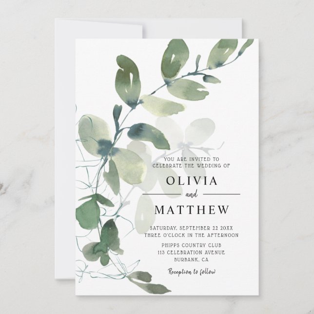 Invitación Elegante Boda Eucalyptus Moderno (Anverso)