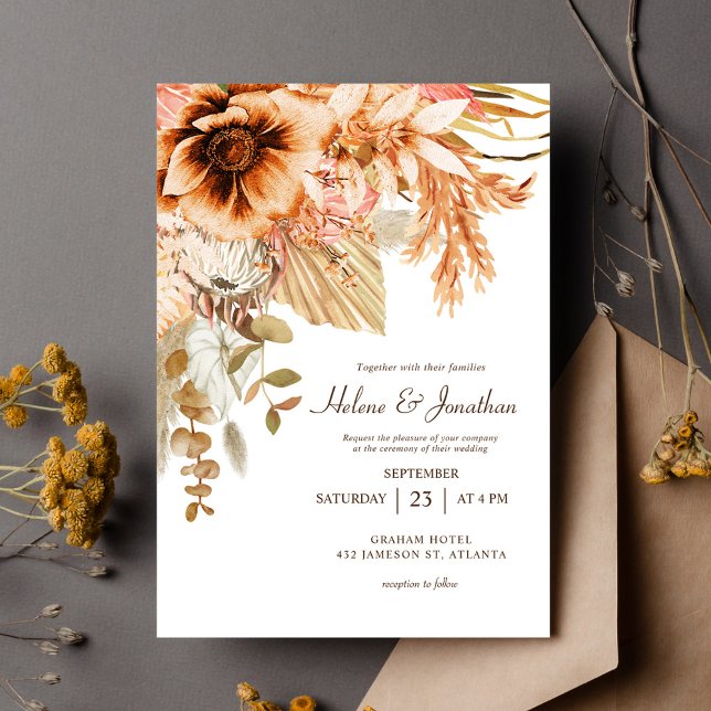 Invitación Elegante Boda Fall Floral Terracotta (Elegant Fall Floral Terracotta Wedding Invitation)
