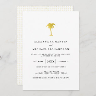 Invitación Elegante Boda Faux Gold Palm Tree