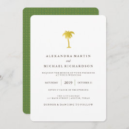 Invitación Elegante Boda Faux Gold Palm Tree | Verde