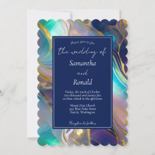 Invitación Elegante Boda Faux Gold y Blue Opal Stone