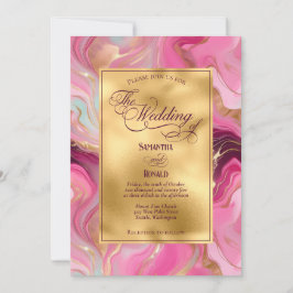Invitación Elegante Boda Faux Gold y Pink Marble