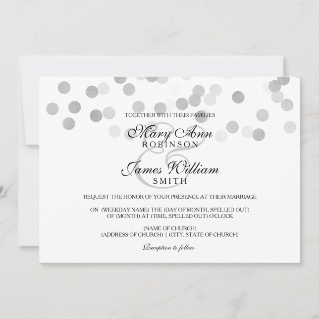 Invitación Elegante Boda Faux Relieve metalizado plateado Pur (Anverso)