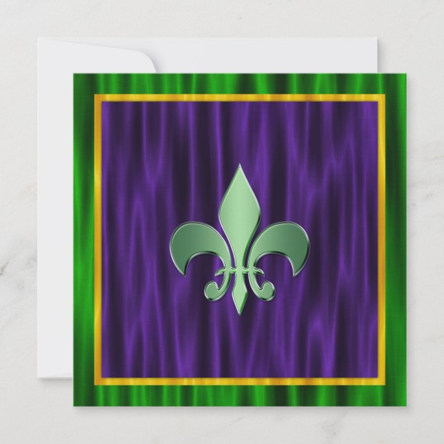 Invitación Elegante Boda Fleur De Lis Mardi Gras (Anverso)