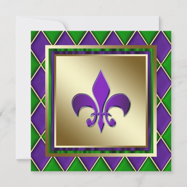 Invitación Elegante Boda Fleur De Lis Mardi Gras (Anverso)