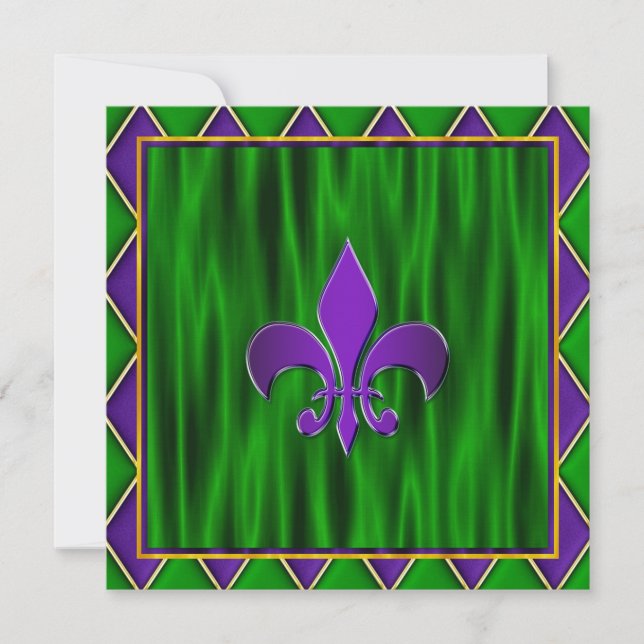 Invitación Elegante Boda Fleur De Lis Mardi Gras (Anverso)