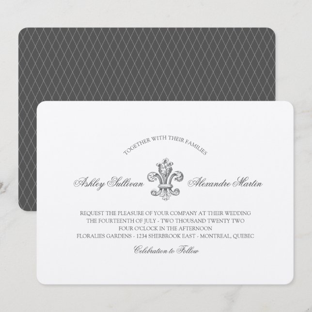 Invitación Elegante Boda Fleur de Lis y RSVP 2 (Anverso / Reverso)