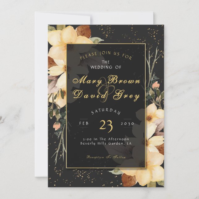 Invitación Elegante Boda Flor de Oro (Anverso)