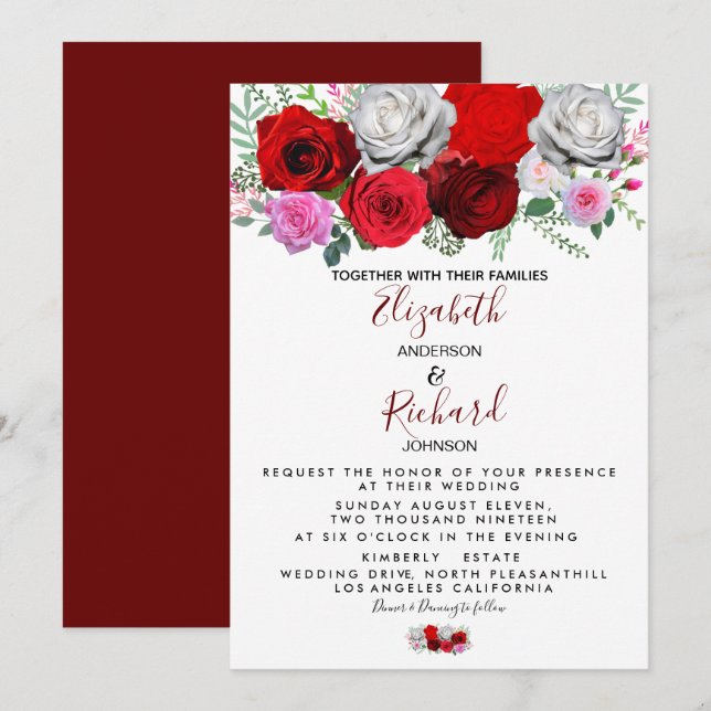 Invitación Elegante Boda floral (Anverso / Reverso)