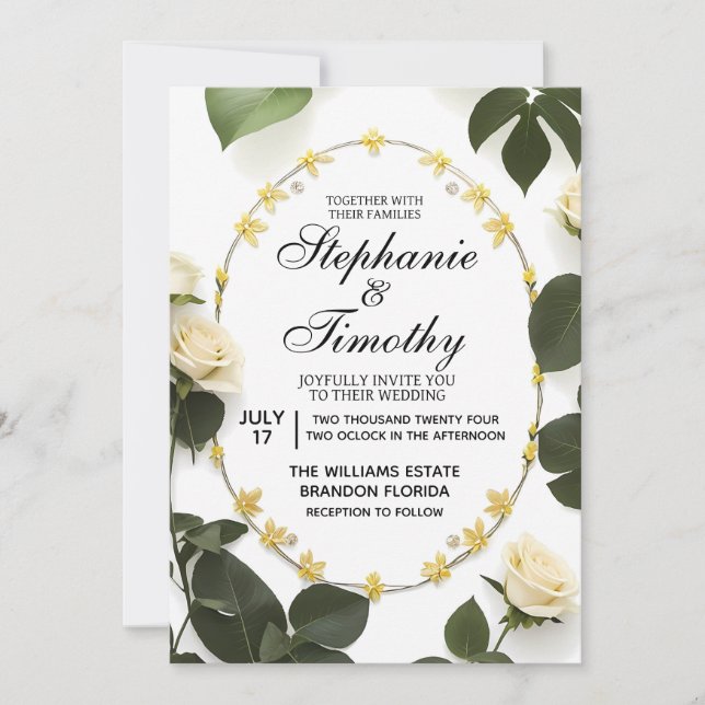 Invitación Elegante Boda floral (Anverso)