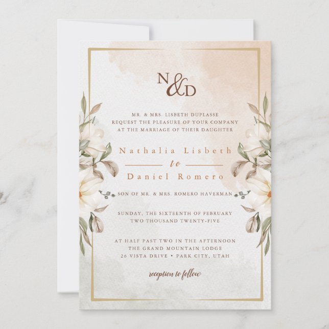 Invitación Elegante Boda floral (Anverso)
