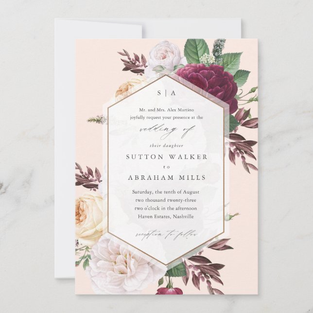 Invitación Elegante Boda floral (Anverso)