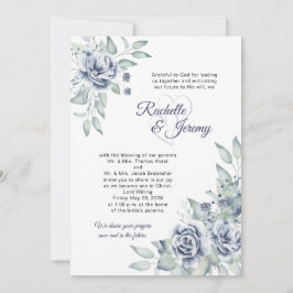 Invitación Elegante boda floral acuarela azul marino
