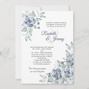 Invitación Elegante boda floral acuarela azul marino