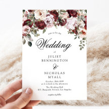 Elegante Boda Floral Acuarela Burgundy y Rubor