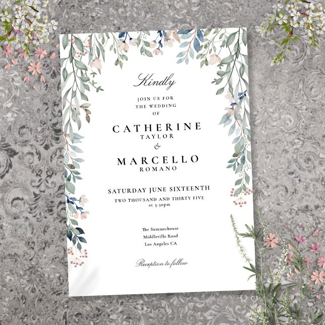 Invitación Elegante Boda Floral acuarela de flores silvestres (Elegant Wildflowers Watercolor Floral Wedding Invitation)
