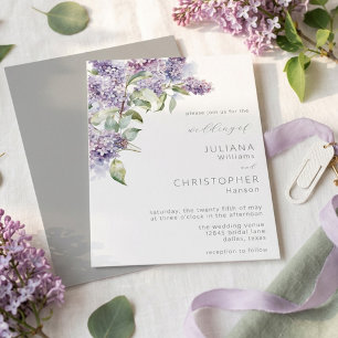 Invitación Elegante Boda Floral Acuarela de Lila Salvia