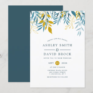 Invitación Elegante Boda Floral Acuarela en Azul Marino
