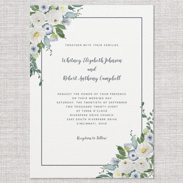 Invitación Elegante Boda floral acuarela Moda gris lujo (Subido por el creador)