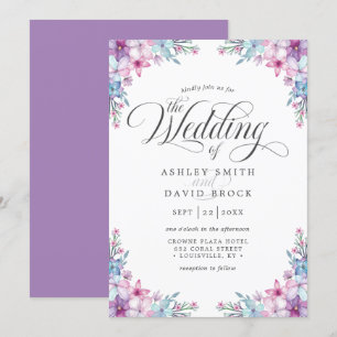 Invitación Elegante Boda Floral Acuarela Púrpura
