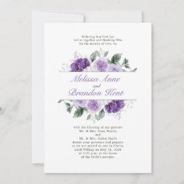 Invitación Elegante Boda Floral Acuarela Púrpura