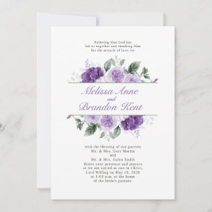 Invitación Elegante Boda Floral Acuarela Púrpura
