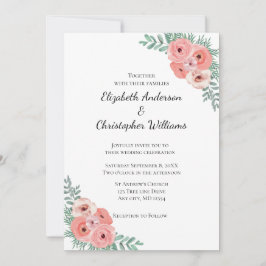 Invitación Elegante boda floral acuarela rosa y verde 