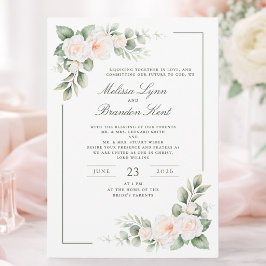Invitación Elegante Boda Floral Acuarela Verde Salvia Rosado