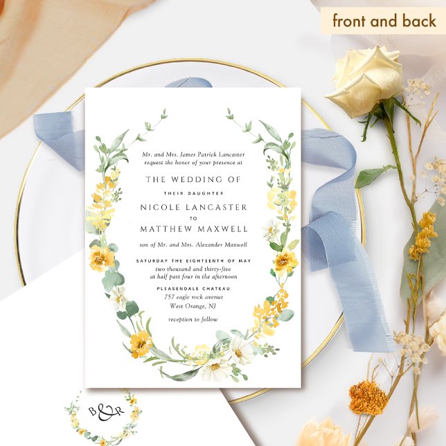 Invitación Elegante Boda floral amarillo formal (Subido por el creador)