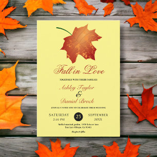 Invitación Elegante Boda Floral Amarillo Hojas de Otoño Burgu