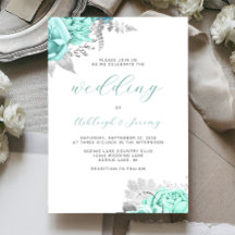 Elegante Boda Floral Aqua Silver Script