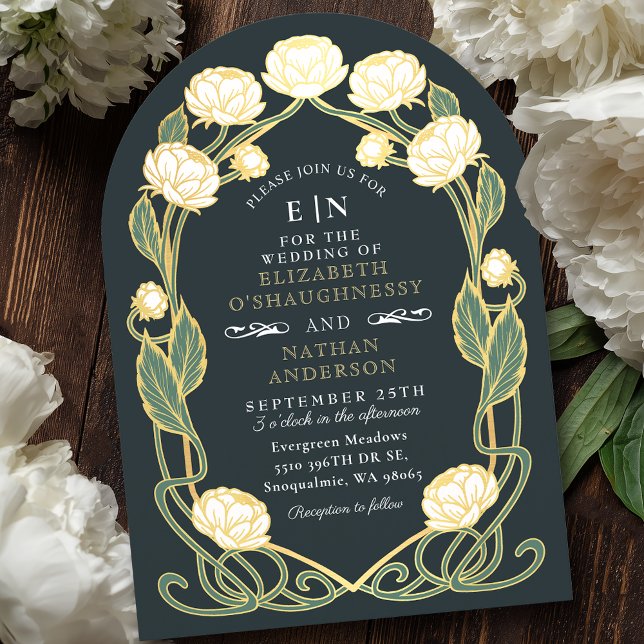 Invitación Elegante Boda floral Art Nouveau de Peony Blanco (Subido por el creador)