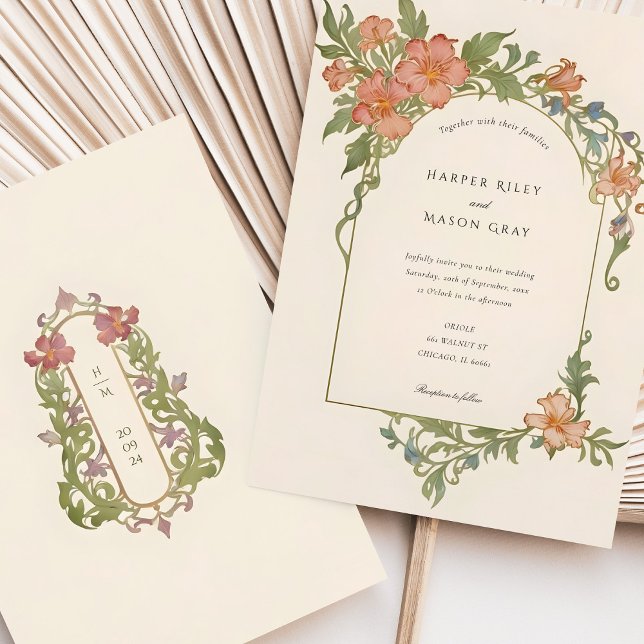 Invitación Elegante Boda floral Art Nouveau Iris (Subido por el creador)