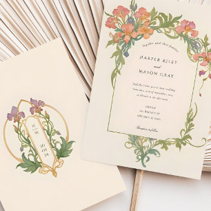 Invitación Elegante Boda floral Art Nouveau Iris