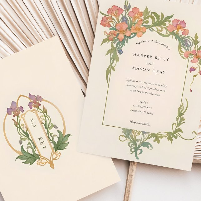 Invitación Elegante Boda floral Art Nouveau Iris (Subido por el creador)