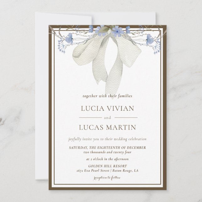 Invitación Elegante Boda Floral Azul (Anverso)