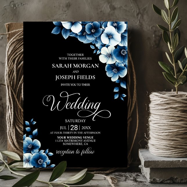 Invitación Elegante Boda floral azul (Subido por el creador)