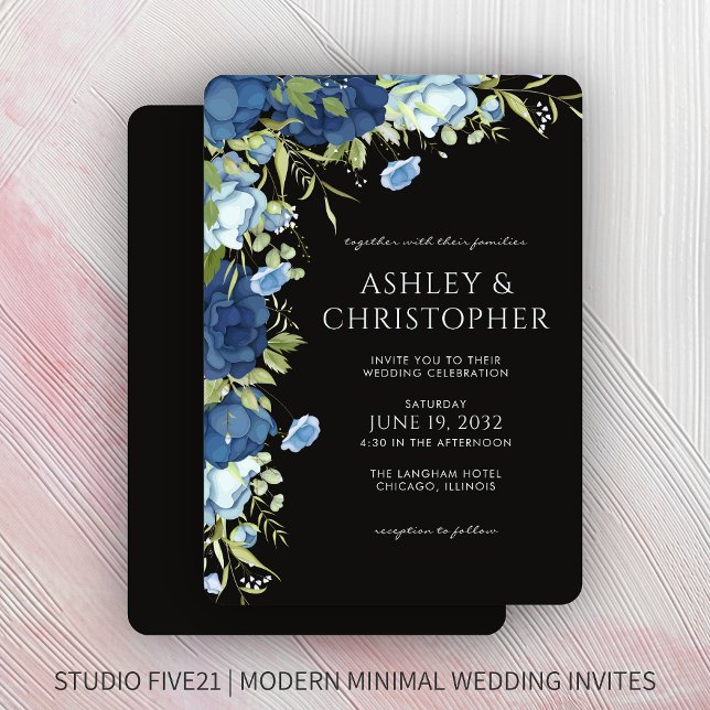 Invitación Elegante Boda floral azul (Subido por el creador)