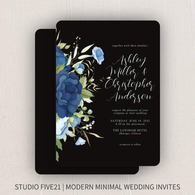 Invitación Elegante Boda floral azul (Subido por el creador)