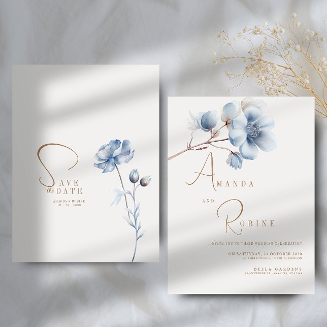 Invitación Elegante Boda floral azul (Subido por el creador)