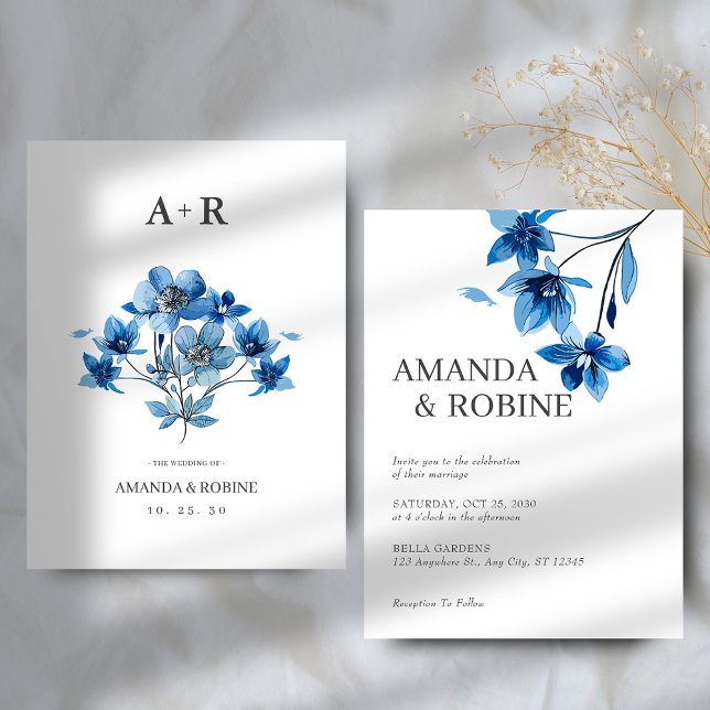 Invitación Elegante Boda floral azul (Subido por el creador)