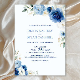 Invitación Elegante Boda floral azul