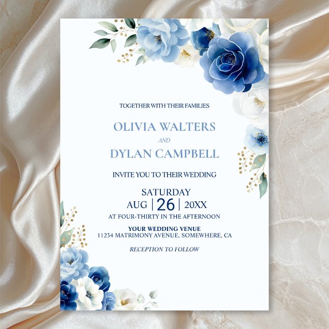 Invitación Elegante Boda floral azul (Subido por el creador)