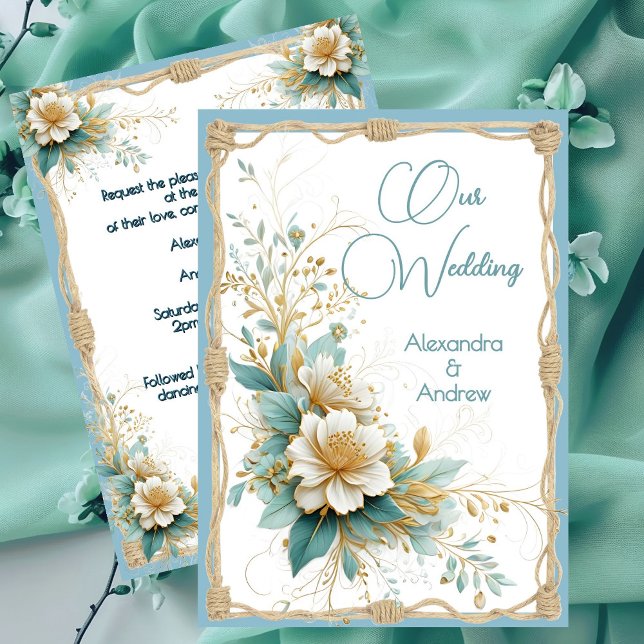 Invitación Elegante Boda Floral Azul Azul Flores Blancas (Subido por el creador)
